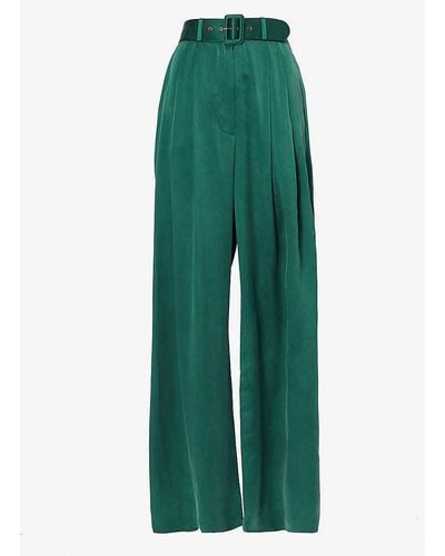 Zimmermann Buckle-embellished Wide-leg High-rise Silk Trousers X - Green