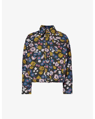 ERL Floral-pattern Padded Boxy-fit Cotton-canvas Jacket - Blue