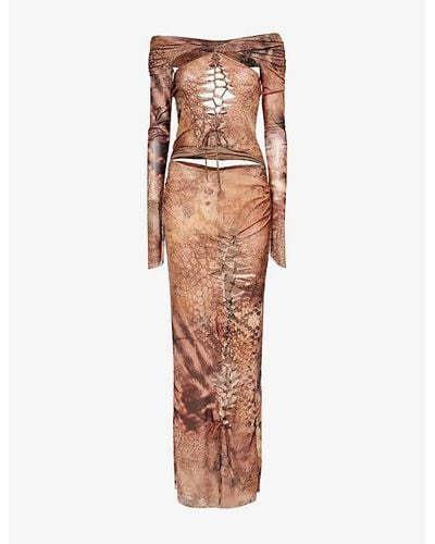 Jaded London Animal-print Cut-out Stretch-woven Maxi Dress - Brown