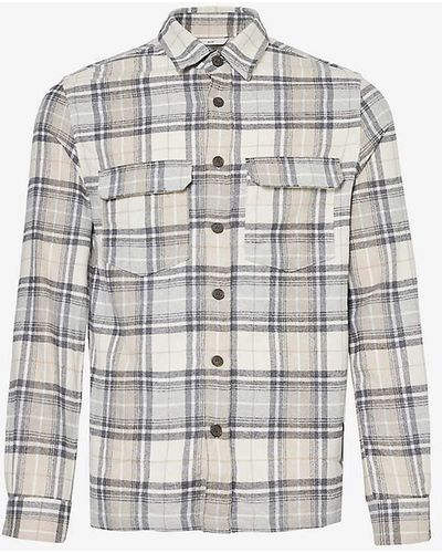 IKKS Checked Flap-pocket Relaxed-fit Cotton-blend Shirt - White