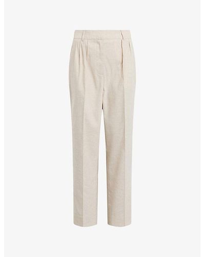 AllSaints Whitney Straight-leg High-rise Stretch Linen-blend Pants - Natural