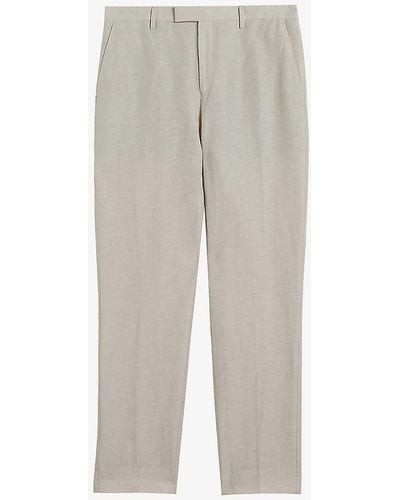 Ted Baker Lancet Slim-fit Straight-leg Linen-wool Blend Trousers - Grey