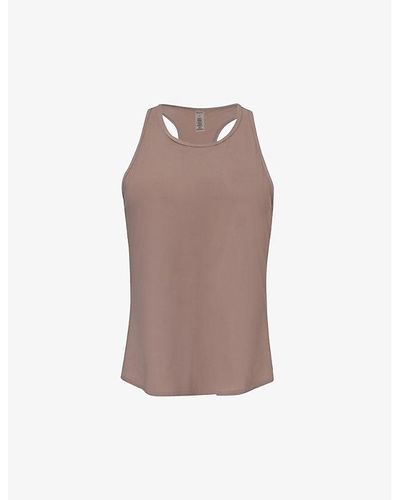 Beyond Yoga Performance Knit Scoop-neck Stretch-woven Top - Brown
