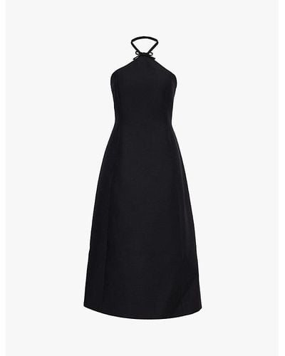 Valentino Garavani Bow-embellishment Halterneck Slim-fit Wool And Silk Midi Dress - Black
