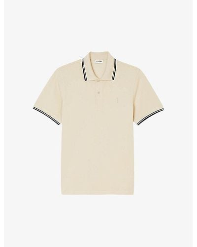 Sandro Contrast-trim Short-sleeve Cotton-pique Polo Shirt - Natural