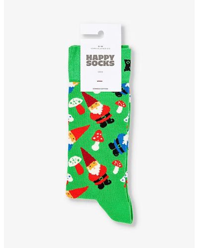 Happy Socks Christmas Gnome Graphic-print Stretch-cotton-blend Socks - Green