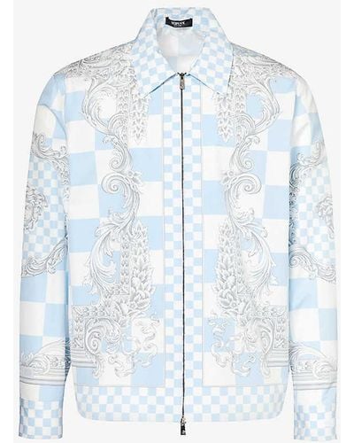 Versace Baroque-pattern Relaxed-fit Cotton Jacket - Blue