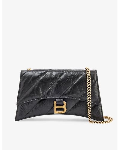 Balenciaga Hourglass Crinkled-leather Shoulder Bag - Black