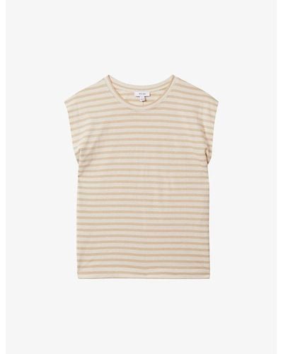 Reiss Morgan Cap-sleeve Striped Cotton T-shirt - Natural