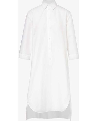 Max Mara Quincy Spread-collar Stretch-cotton-blend Midi Dress - White