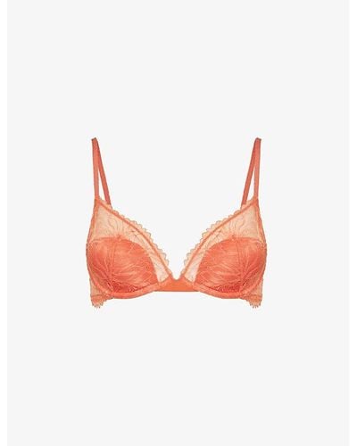 Calvin Klein Semi-sheer Floral-embroidered Stretch-lace Underwired Bra - Pink