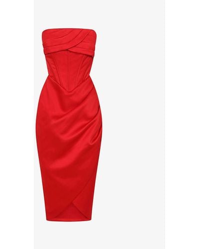 Lavish Alice Nova Strapless Satin Midi Dress - Red