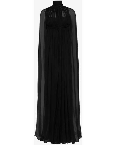 Alberta Ferretti High-neck Cape-overlay Crepe Maxi Dress - Black