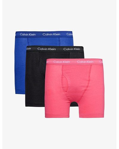 Calvin Klein Branded-waistband Mid-rise Pack Of Three Stretch-cotton Boxer Briefs - Pink