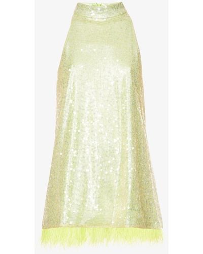 Amy Lynn Feather-trimmed Sequin-embellished Woven Mini Dress - Yellow