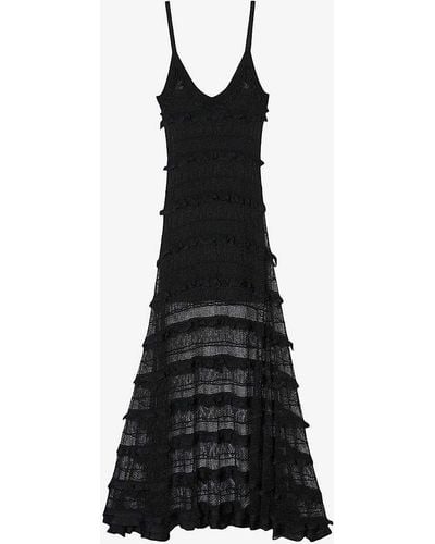 Sandro Sheer-panel Stretch-knit Maxi Dress - Black