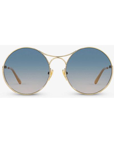 Chloé Ch0166s Round-frame Metal Sunglasses - Blue