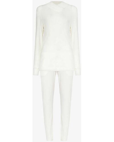 Hanro Loane Long-sleeved Cotton-jersey Pyjama Set - White