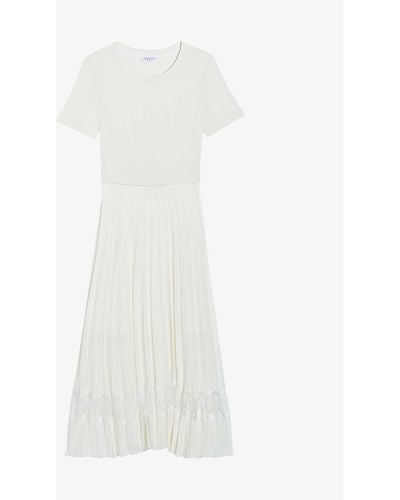 Claudie Pierlot Lace-insert Pleated Cotton Midi Dress - White
