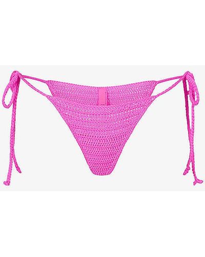 Skims Mid-rise Recycled Stretch-nylon Crochet Bikini Bottom - Pink