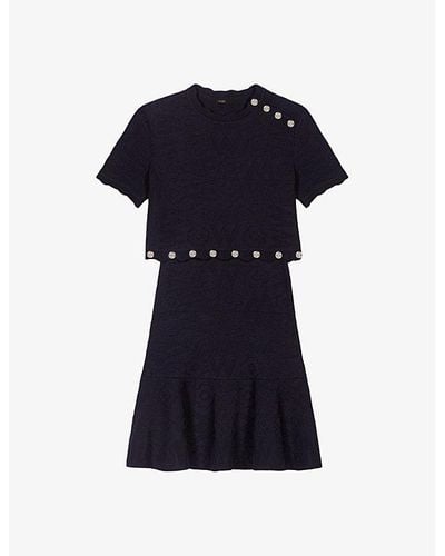 Maje Clover-jacquard Short-sleeve Knitted Mini Dress - Blue