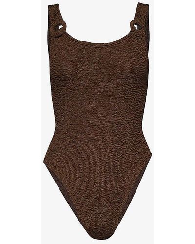 Hunza G Domino Square-neck Scoop-back Swimsuit - Brown