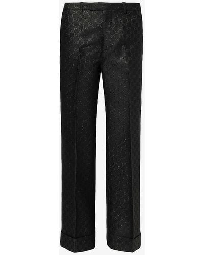 Gucci Flared-leg Mid-rise Wool-blend Trousers - Black