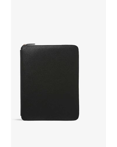 Smythson Panama A4 Zipped Leather Writing Folder 33cm X 25.5cm - Black