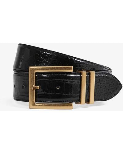 Reiss Brompton Croc-embossed Patent-leather Belt - Black