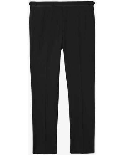 Reiss Poker Slim-fit Satin-trim Stretch-wool Blend Tuxedo Trousers - Black
