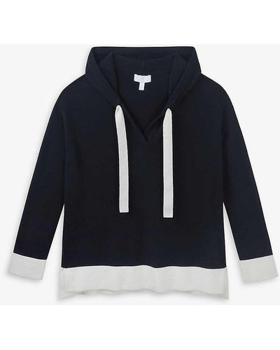 The White Company Colour-blocked Cashmere Hoody - Blue