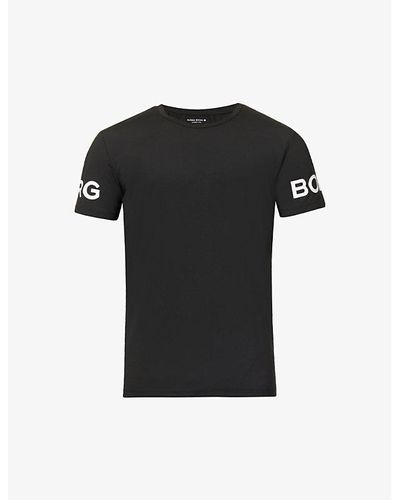 Björn Borg Brand-print Crewneck Recycled-polyester-blend T-shirt - Black