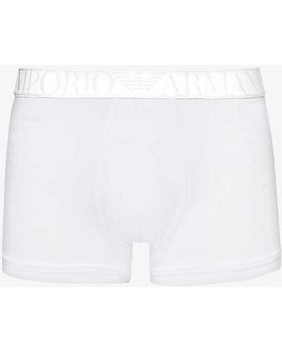 Emporio Armani Branded-waist Stretch-jersey Trunks - White
