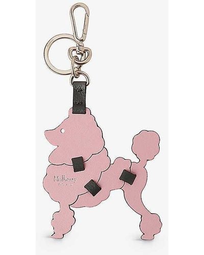 Mulberry Poodle Dog Puzzle Leather Keyring - Pink