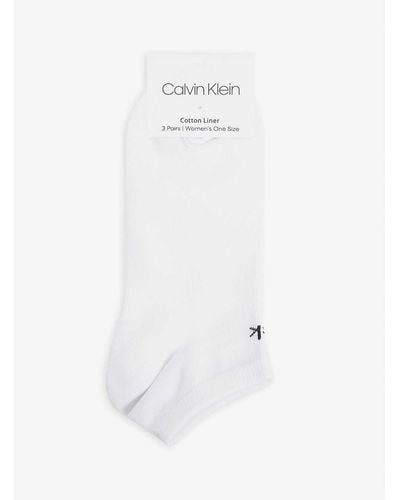 Calvin Klein Logo-embroidered Cotton-blend Socks Pack Of Three - White