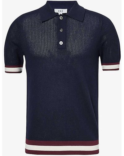 CHE Quinn Stripe-trimmed Cotton-knit Polo Shirt - Blue