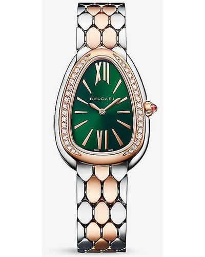 BVLGARI Sp33c4spgspgd Serpenti Seduttori 18ct Rose-gold, Stainless-steel And 0.39ct Brilliant-cut Diamond Quartz Watch - White