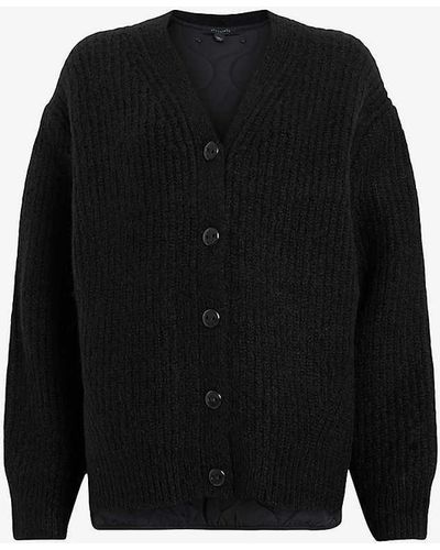 AllSaints Hopper Quilted-panel Stretch-knit Cardigan - Black