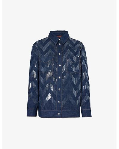 Missoni Chevron-pattern Sequin-embellished Denim Jacket - Blue