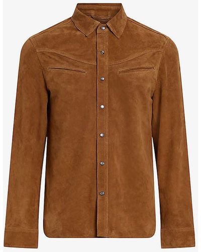 AllSaints Welt-pocket Regular-fit Suede Shirt X - Brown