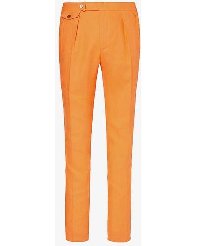 Polo Ralph Lauren Pleated Straight-leg Slim-fit Linen Trousers - Orange