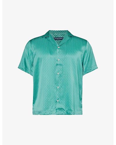 Frescobol Carioca Graphic-print Short-sleeved Silk Shirt - Green