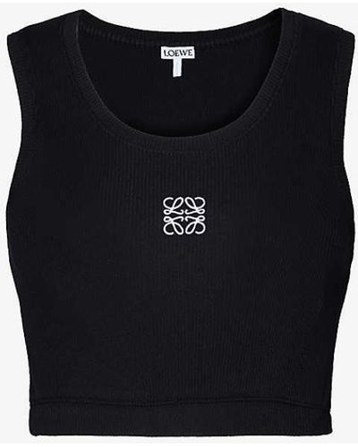 Loewe Anagram-embroidered Slim-fit Stretch-cotton Top - Black