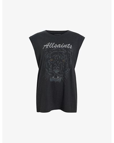 AllSaints Hunter Graphic-print Relaxed-fit Cotton Tank Xx - Black