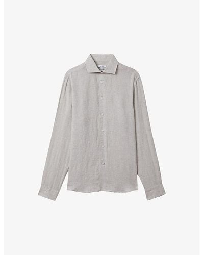 Reiss Ruban Cutaway-collar Regular-fit Linen Shirt - Grey