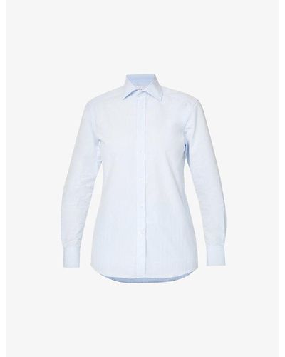 With Nothing Underneath The Boyfriend Long-sleeved Cotton-poplin Shirt - Blue