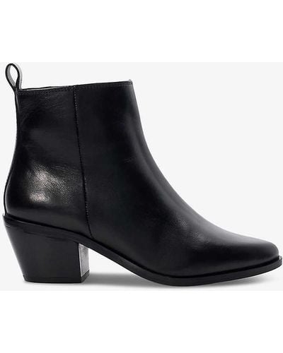 Dune Papz Heeled Western Leather Ankle Boots - Black
