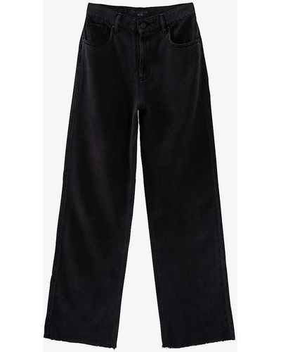 IKKS Raw-hem Wide-leg High-rise Woven Trousers - Black
