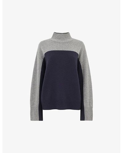 Whistles Colour-block Relaxed-fit Recycled-wool Sweater - Blue