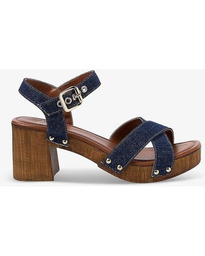 Dune Judies Cork-platform Heeled Leather Sandals - Blue